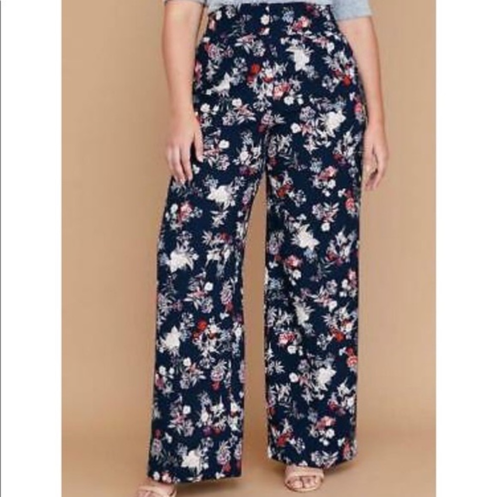 NWT Lane Bryant “the Allie” navy floral wide leg dress pants size 26